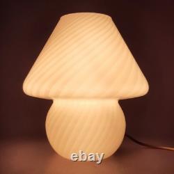 White Murano Glass Mushroom Table Lamp Spiral Design Vintage 1970