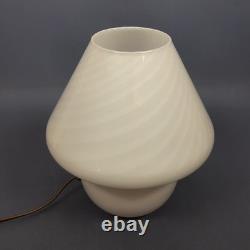 White Murano Glass Mushroom Table Lamp Spiral Design Vintage 1970