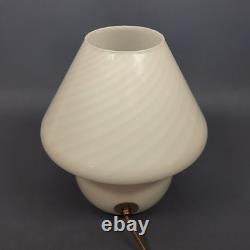 White Murano Glass Mushroom Table Lamp Spiral Design Vintage 1970