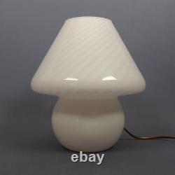 White Murano Glass Mushroom Table Lamp Spiral Design Vintage 1970