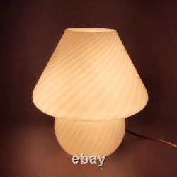 White Murano Glass Mushroom Table Lamp Spiral Design Vintage 1970
