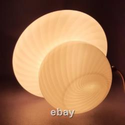 White Murano Glass Mushroom Table Lamp Spiral Design Vintage 1970