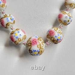 Women's Vintage Lampwork Murano Glass Venetian Wedding Cake Beads Necklace 15