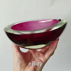 XL Vintage Murano teardrop GEODE pink cased bowl/dish/ashtray, Retro art glass