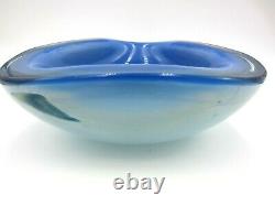 XXL Mid century blue & alabastro poli seguso era murano sommerso art glass bowl