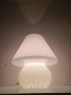 XXL Vintage Murano Swirl Glass Mushroom Table Lamp / White Textured Glass / 70s