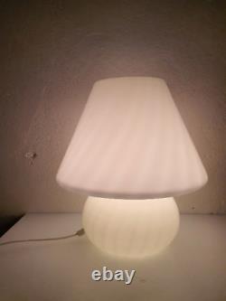 XXL Vintage Murano Swirl Glass Mushroom Table Lamp / White Textured Glass / 70s
