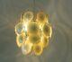 Yellow Vistosi glass disc chandelier, 24 discs, Murano vintage Italian design la