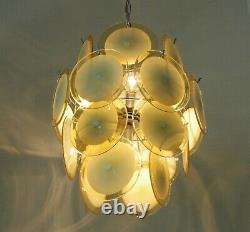Yellow Vistosi glass disc chandelier, 24 discs, Murano vintage Italian design la